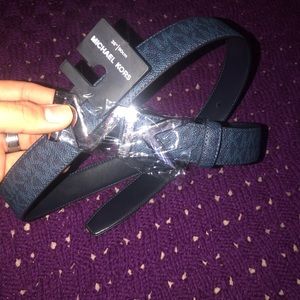 Michael Kors Baltic blue belt, chrome MK buckle